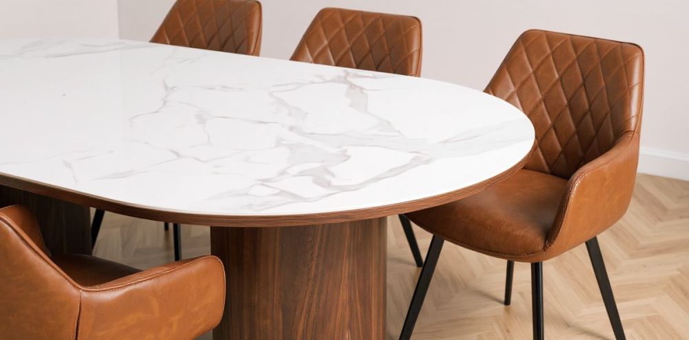Como 2400 Dining Table - Walnut + 8 Brown Vincent Chairs