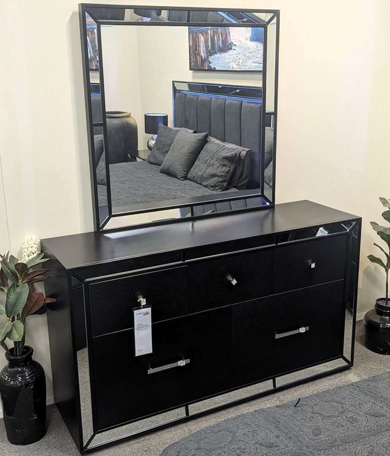 Cortana 5 Piece Queen Bedroom Suite With Dressing Table & Mirror - Black