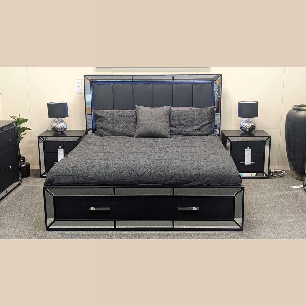 Cortana 5 Piece Queen Bedroom Suite With Dressing Table & Mirror - Black