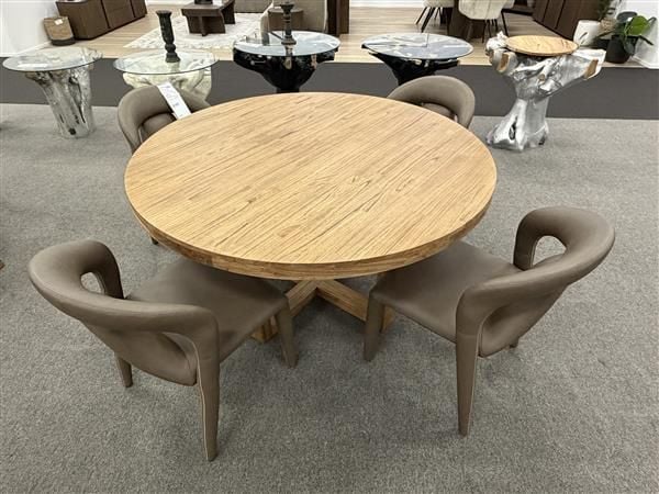 Clearance - Kildare 1400 Round Dining Table & 4x Mode Brown Pu Dining Chairs 