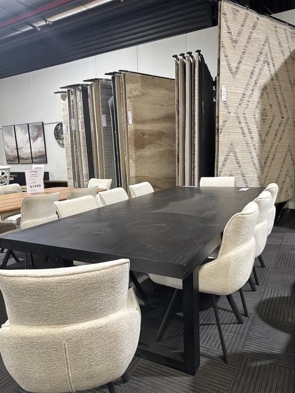 Limited Stock - Jensen 2600 Dining Table + 6 Kelsey Dining Chairs - Beige Fabric