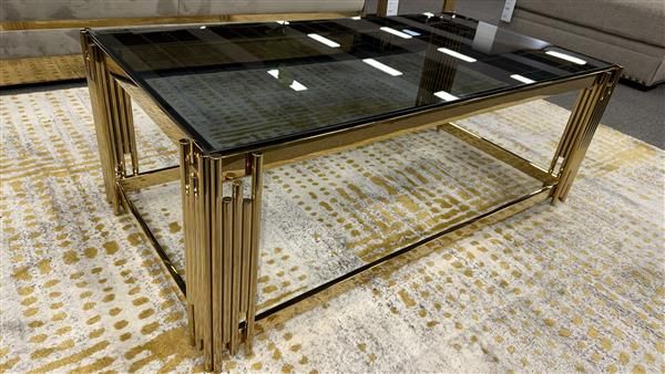 Clearance - Amara Rectangle Coffee Table - Gold - Black Glass top