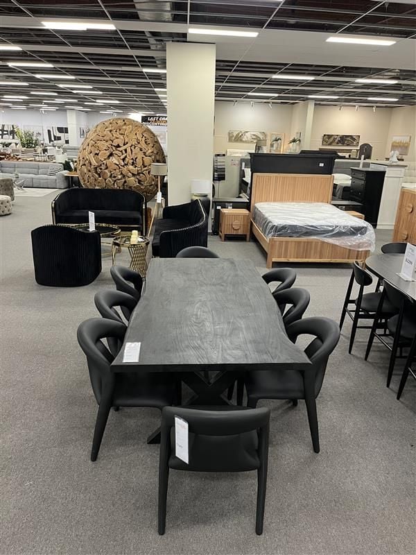 Clearance - Macedon Black 2100 Dining & 8 Mode Dining Chairs - Black