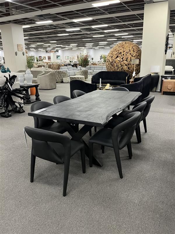 Clearance - Macedon Black 2100 Dining & 8 Mode Dining Chairs - Black