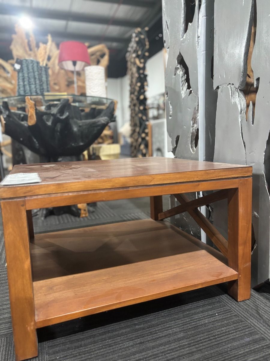 Clearance - Cross Square Side Table - Honey