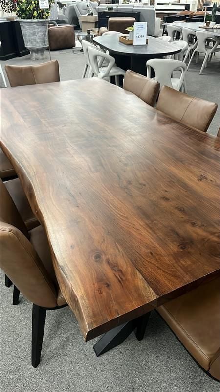Clearance - Macedon 2400 Dining Table With Leather Berlin Chairs - Black Leg