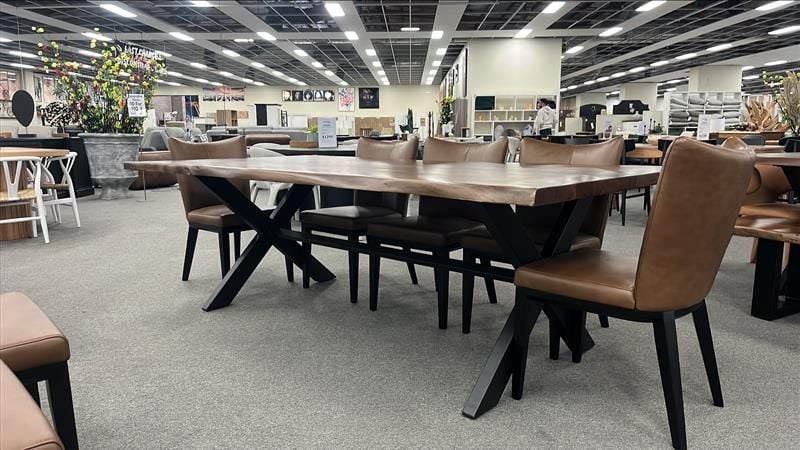 Clearance - Macedon 2400 Dining Table With Leather Berlin Chairs - Black Leg
