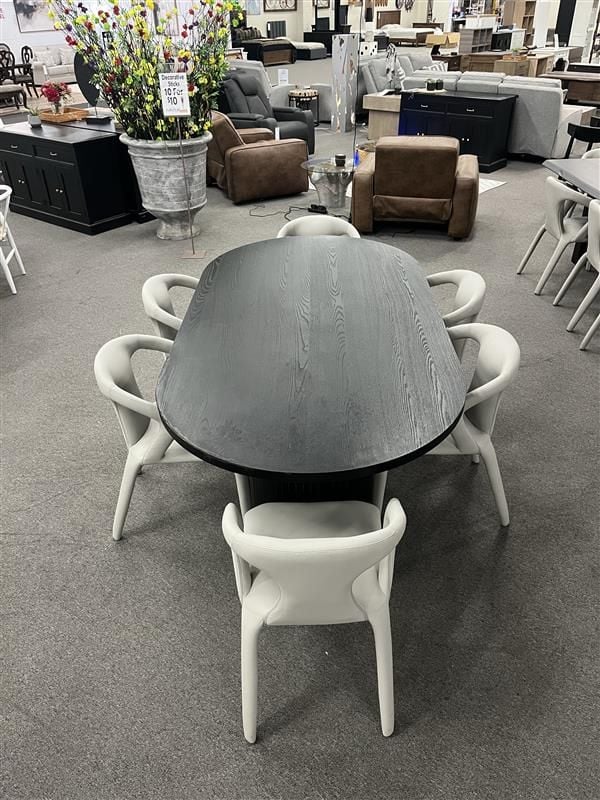 Clearance - Ripple 2100 Black Dining Table  + 6x Diego Dining Chairs - Grey