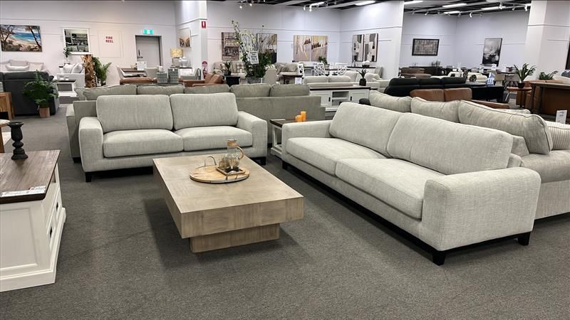 Clearance - Cologne 4+3 Sofa Set - Almond Fabric - Black Leg