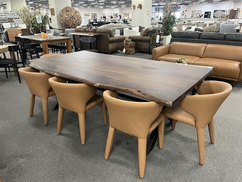 Clearance - Macedon 2400 Dining Table + Macedon 1900 Bench & 5 Boris Dining Chairs - Tan
