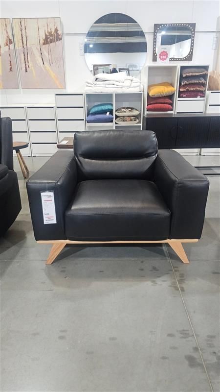 Clearance - Matera Armchair - Black Leather -Natural Oak