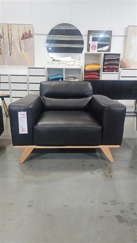 Clearance - Matera Armchair - Black Leather -Natural Oak