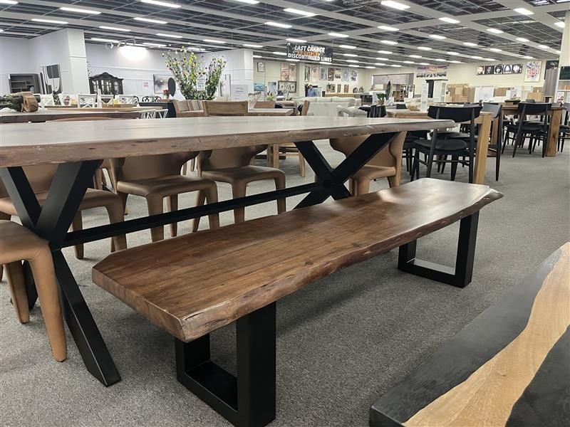 Clearance - Macedon 2400 Dining Table + Macedon 1900 Bench & 5 Boris Dining Chairs - Tan