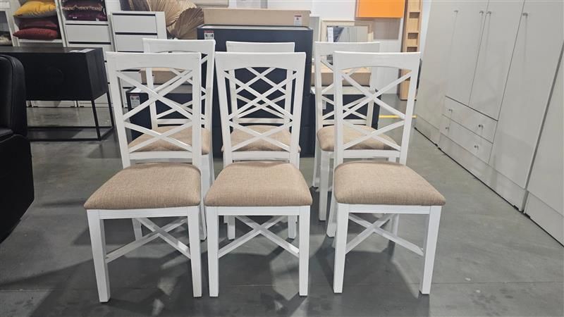 Clearance - 6 x Paris Timber White Beige - Fabric Seat