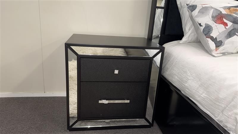 Clearance - Cortana Queen Bed  + 2x Bedside Tables - Black
