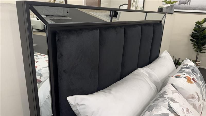 Clearance - Cortana Queen Bed  + 2x Bedside Tables - Black