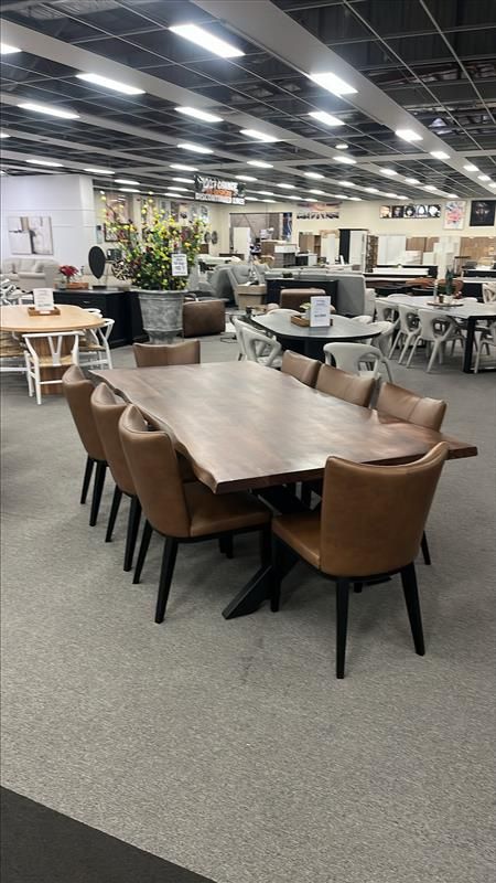 Clearance - Macedon 2400 Dining Table With Leather Berlin Chairs - Black Leg