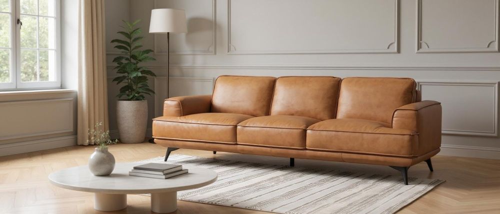 Jersey 3.5 Seater Sofa - Camel Brown Leather