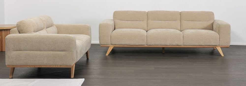 Matera 3 + 2 Seater Sofa Suite - Cobblestone Fabric - Natural Oak Leg
