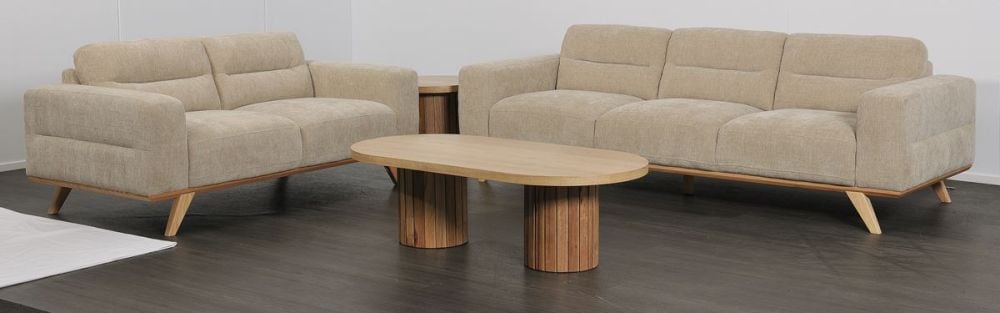 Matera 3 + 2 Seater Sofa Suite - Cobblestone Fabric - Natural Oak Leg