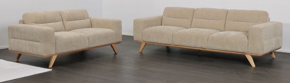 Matera 3 + 2 Seater Sofa Suite - Cobblestone Fabric - Natural Oak Leg