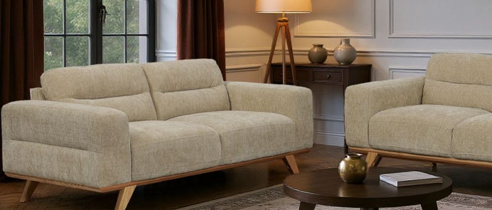 Matera 3 + 2 Seater Sofa Suite - Cobblestone Fabric - Natural Oak Leg
