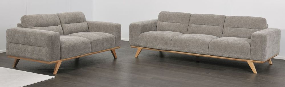 Matera 3 Seater Sofa - Storm Fabric - Natural Oak Leg