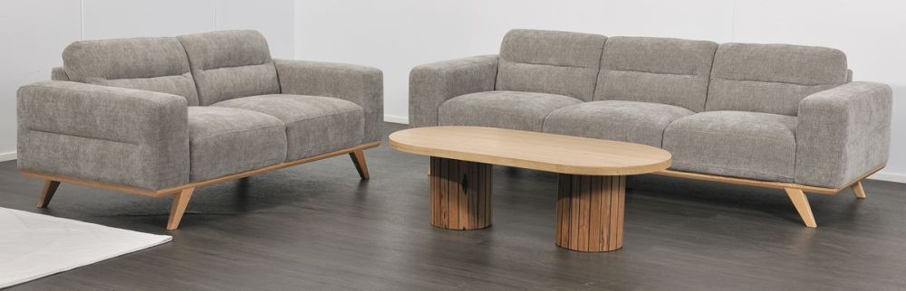 Matera 3 + 2 Seater Sofa Suite - Storm Fabric - Natural Oak Leg
