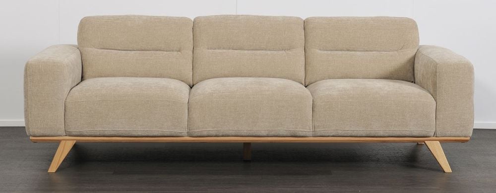 Matera 3 Seater Sofa - Cobblestone Fabric - Natural Oak Leg