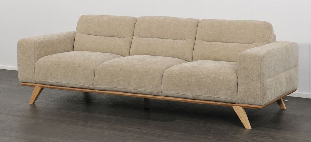 Matera 3 Seater Sofa - Cobblestone Fabric - Natural Oak Leg