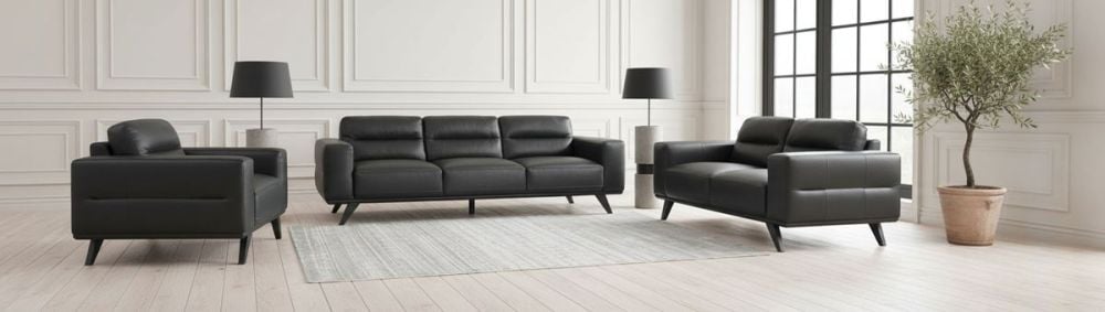 Matera 3 + 2 Seater Sofa Suite - Black Leather