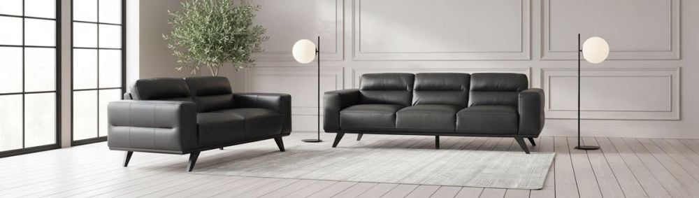 Matera 3 + 2 Seater Sofa Suite - Black Leather