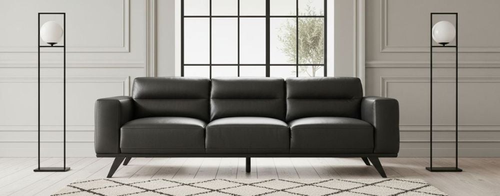 Matera 3 Seater Sofa - Black Leather
