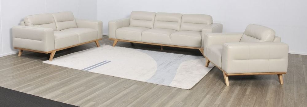 Matera 3 + 2 Seater Sofa Suite - Light Grey Leather