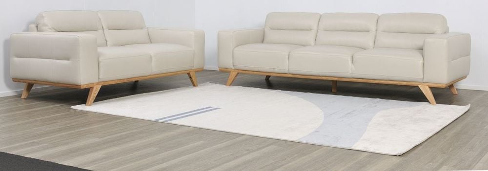 Matera 3 + 2 Seater Sofa Suite - Light Grey Leather