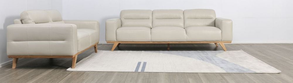 Matera 3 + 2 Seater Sofa Suite - Light Grey Leather