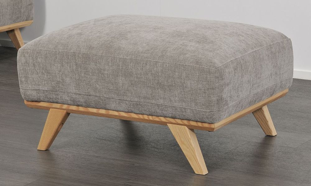 Matera Ottoman - Storm Fabric - Natural Oak Leg