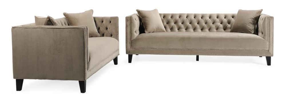 Peyton 3 + 2 Seater Sofa Suite - Beige Velvet