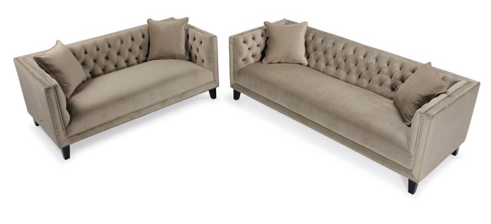Peyton 3 + 2 Seater Sofa Suite - Beige Velvet
