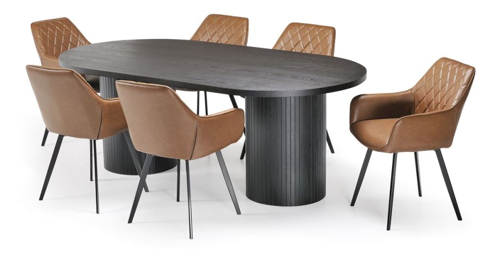 Ripple 2100 Dining Table - Black + 6 Brown Vincent Chairs