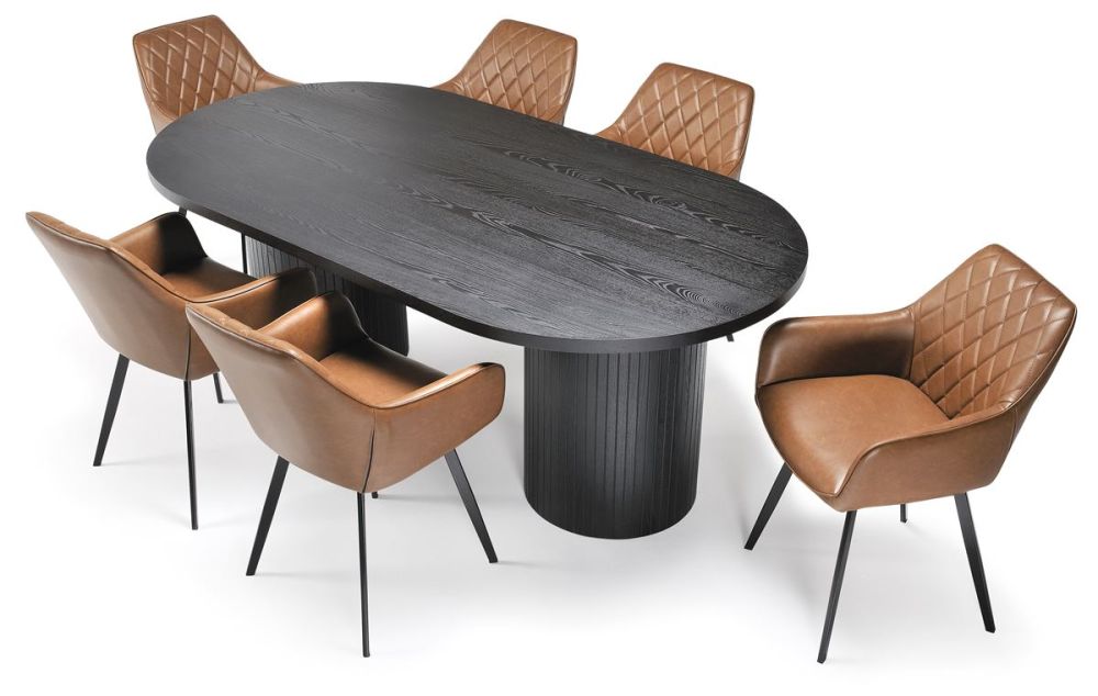 Ripple 2100 Dining Table - Black + 6 Brown Vincent Chairs