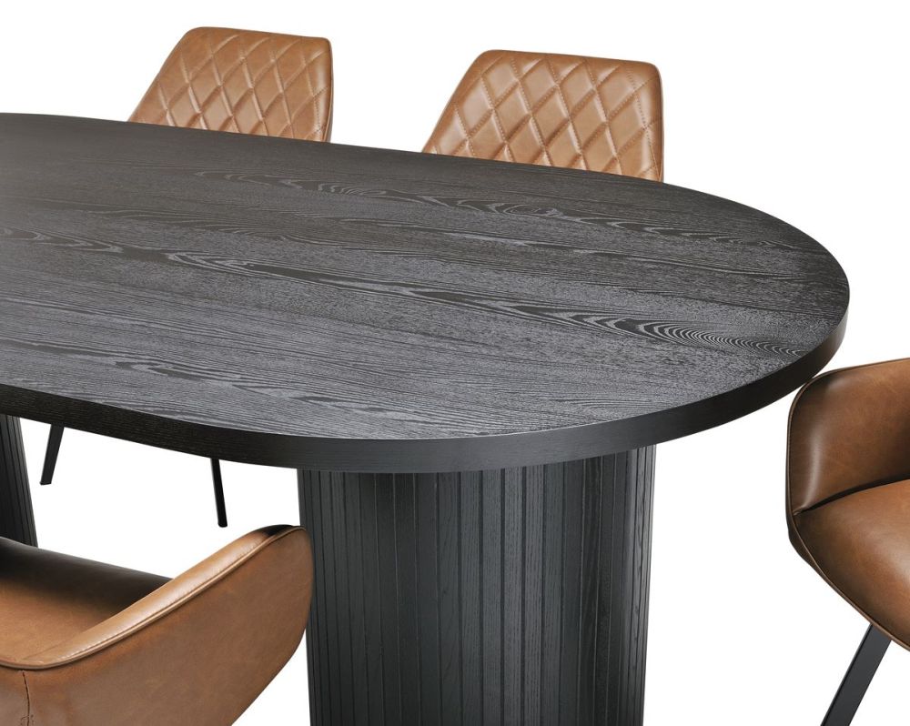 Ripple 2100 Dining Table - Black + 6 Brown Vincent Chairs