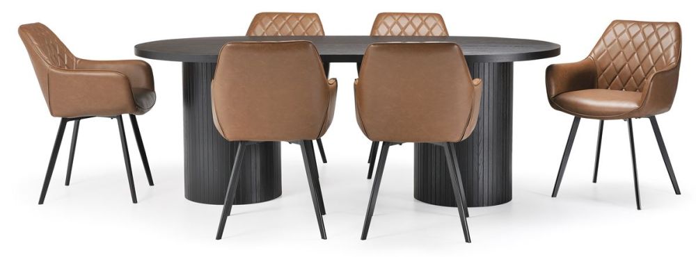 Ripple 2100 Dining Table - Black + 6 Brown Vincent Chairs