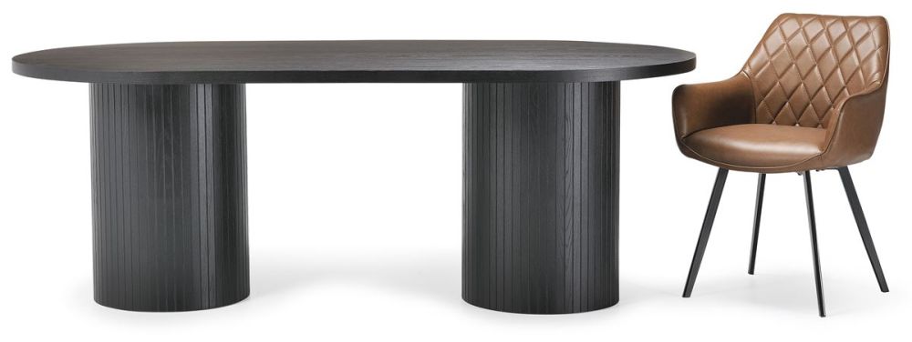 Ripple 2100 Dining Table - Black + 6 Brown Vincent Chairs