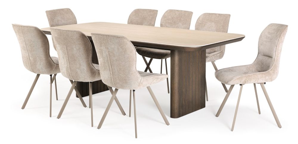 Riviera 2100 Dining Table + 8 Grey Polly Chairs - Taupe