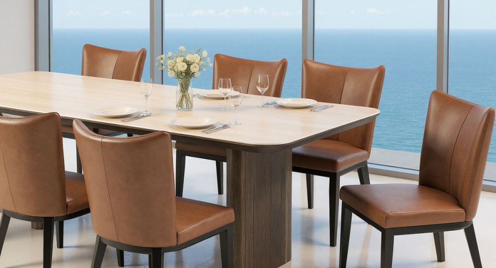 Riviera 2400 Dining Table + 8 Chocolate Berlin Chairs - Vintage Brown