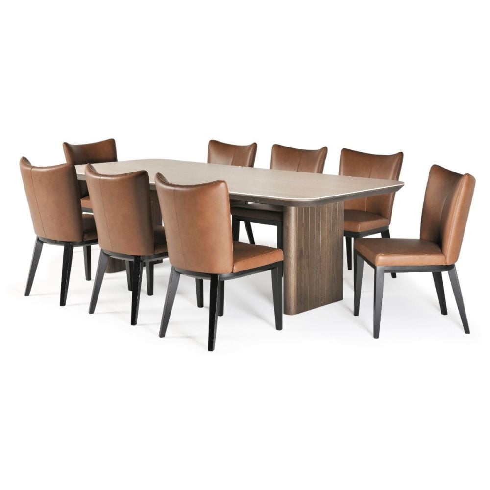 Riviera 2400 Dining Table + 8 Chocolate Berlin Chairs - Vintage Brown
