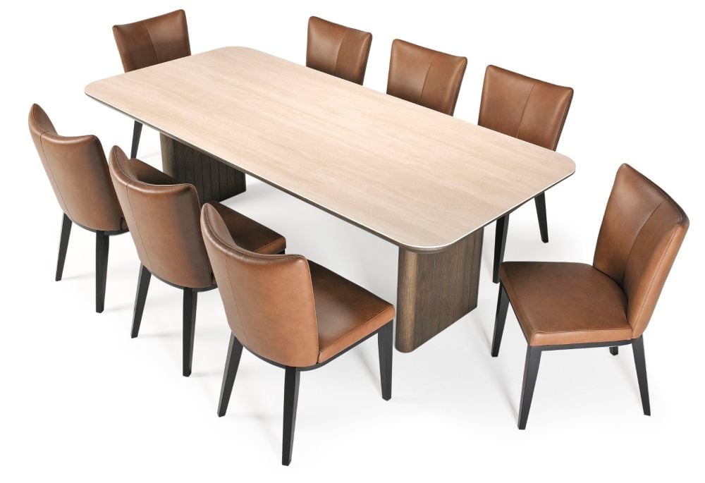 Riviera 2400 Dining Table + 8 Chocolate Berlin Chairs - Vintage Brown