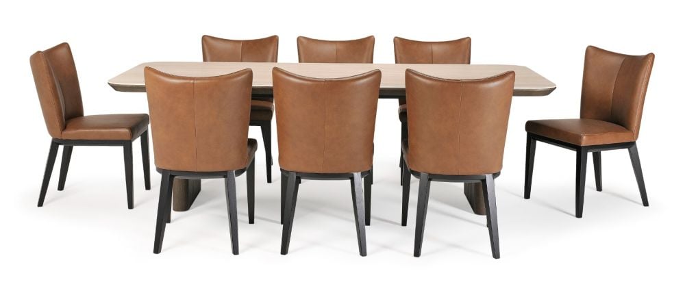 Riviera 2400 Dining Table + 8 Chocolate Berlin Chairs - Vintage Brown