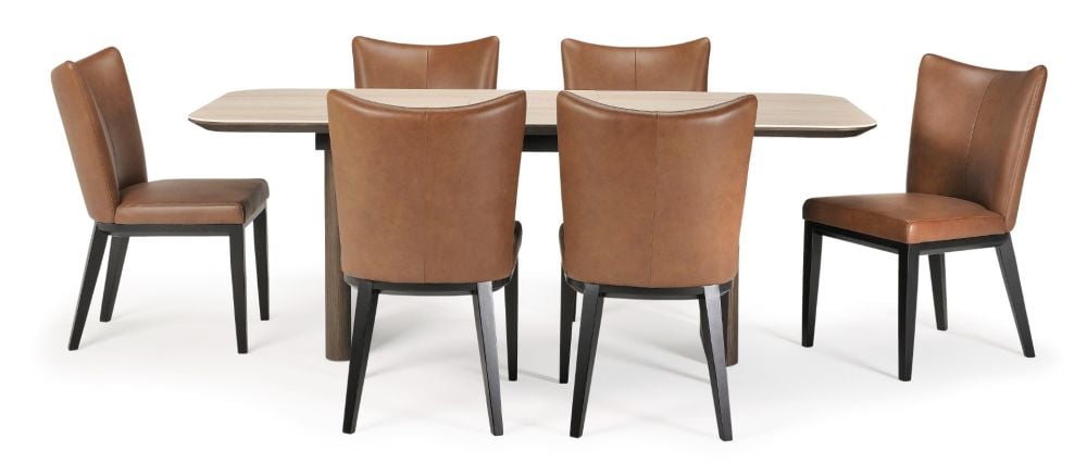 Riviera 1600-2000 Extension Table + 6 Chocolate Berlin Chairs - Vintage Brown